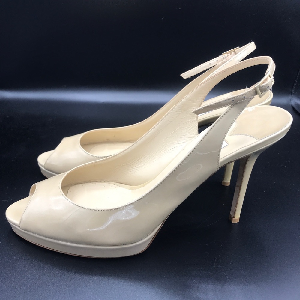 Jimmy Choo ‘247 Nova’ Nude Leather Peeptoe Slingbacks size 40